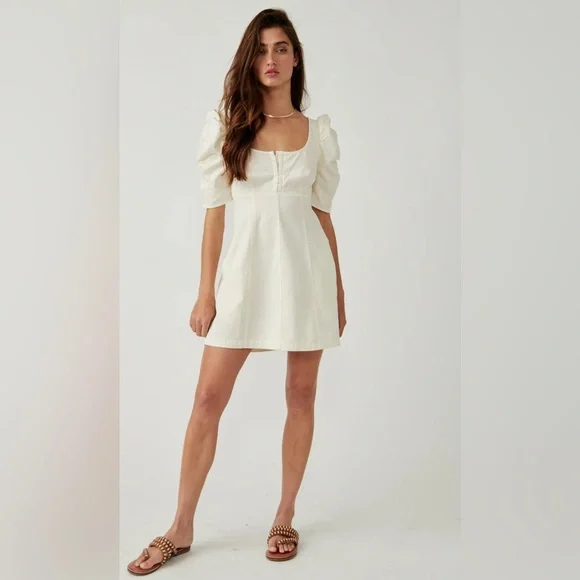 Free People Womens Cheyenne Daytime Denim Mini Dress Ivory S